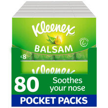 Kleenex Balsam Pocket Tissues - 80 Pocket Packs of Travel Tissues - Balmcare to Protect and Soothe Your Nose for Cold & Flu
