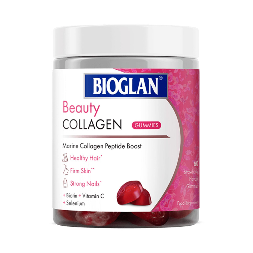 Bioglan Collagen Gummies | 1000Mg | Hydrolysed Marine Collagen | Biotin | Selenium & Vitamin C | Strawberry Flavoured | 60 Gummies