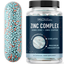 Zinc 30mg Microbeadlets with Copper | Highly Absorbable Zinc Bisglycinate & Orotate with 2mg Chelated Copper + Vitamin B6 | Vegan,