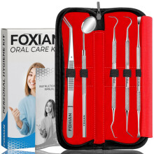 FOXIAN Professional 5 Pcs Oral Plaque Remover for Teeth Stainless Steel Tooth Picks Tartar Cleaner for Teeth Whitening & Oral Care