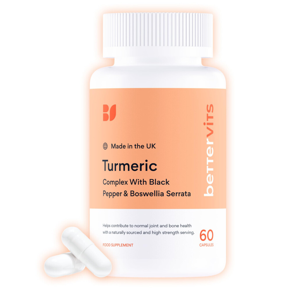 Bettervits Black Turmeric And Pepper Capsules With Boswellia Serrata - 10,000Mg Curcumin Supplement | Turmeric Tablets Complex For Joint Support With