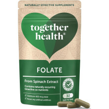 Folate from Spinach | Natural Alternative to Folic Acid | 400 mcg | 5-MTHF Form | Vegan | Made in The UK | 30 Capsules | Together