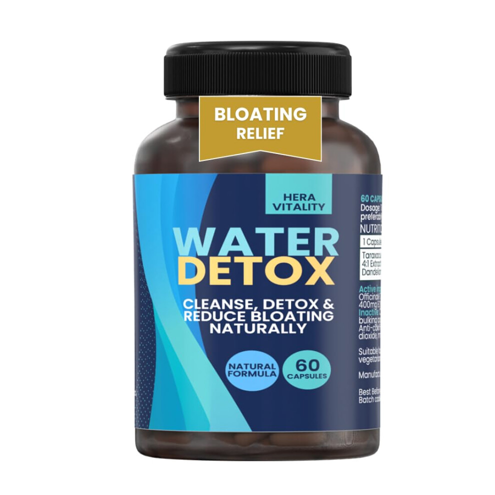 Hera Vitality Water Detox - Water Balance Support Â 60 High-Strength Dandelion Root Capsules 1600 Mg, Herbal Supplement For Natural Fluid Regula