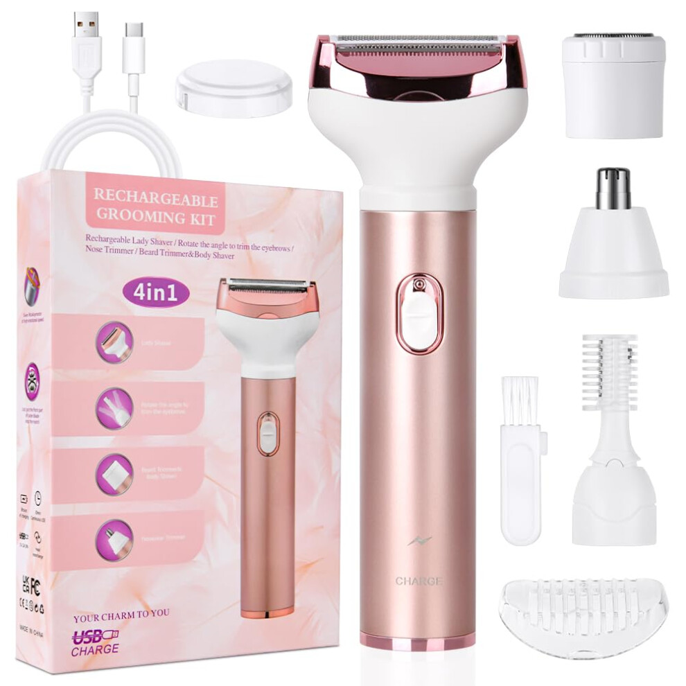 Acwoo Electric Lady Shaver, Cordless 4 In 1 Electric Shaver For Women, Rechargeable Painless Electric Lady Razor Bikini Trimmer We