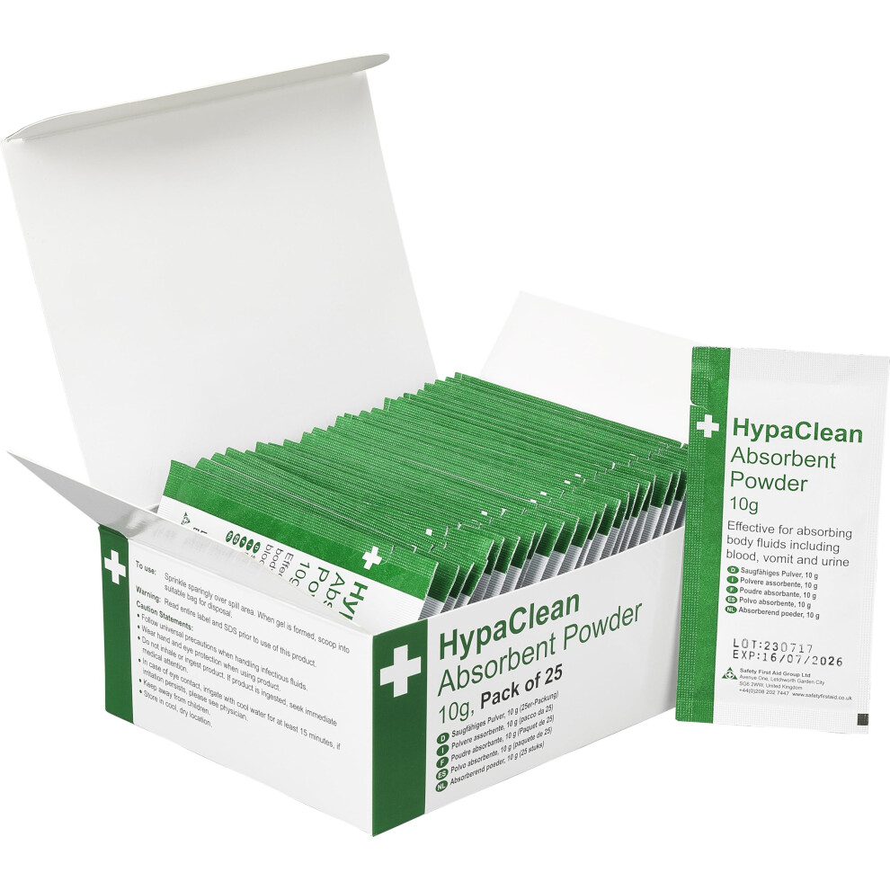 Safety First Aid Group Hypaclean Absorbent Powder For Spillages, 10G, Pack Of 25