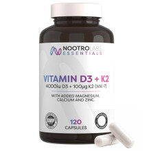 Nootro Labs Essentials Vitamin D3 4000 iu and K2 Capsules (60 Servings), Daily Vitamin D Supplements for Joint Care, Bone & Heart Health and Immune S