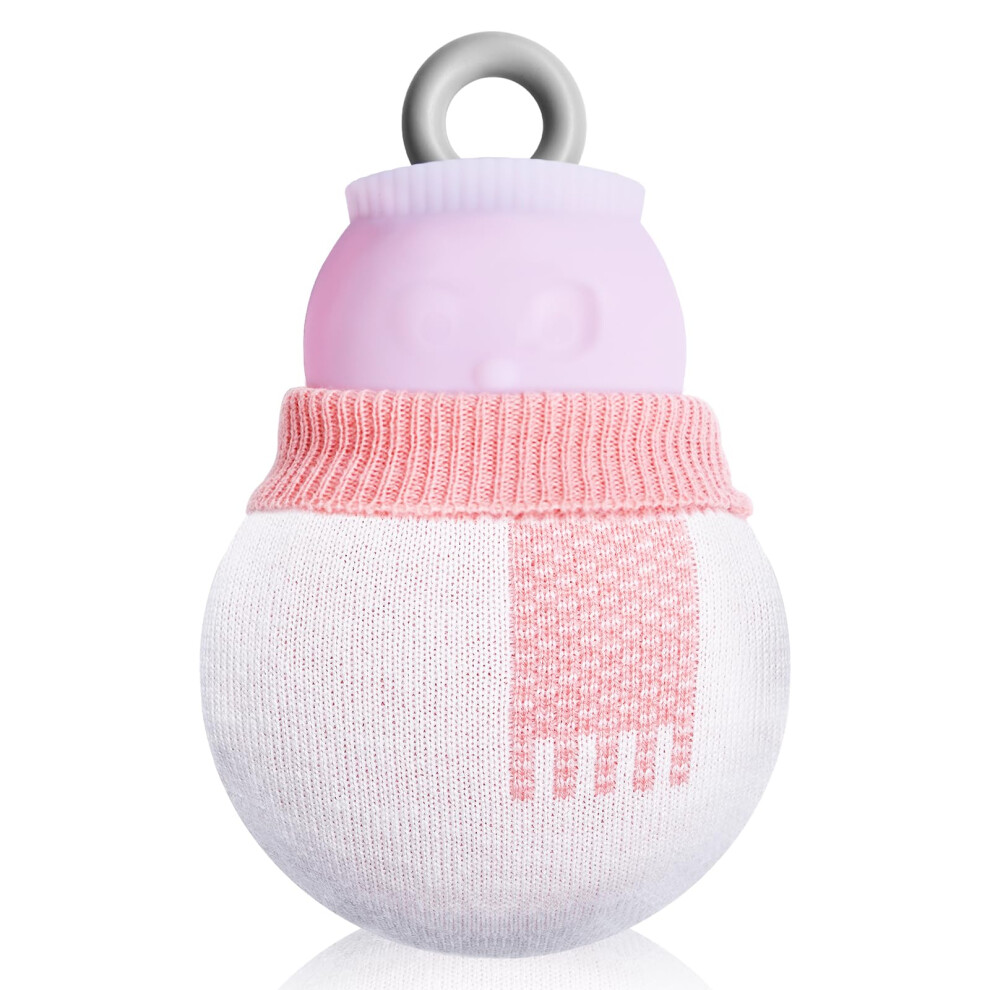 Photken 320Ml Hot Water Bottle With Knitted Cover, Mini Hot Water Bag Snowman Silicone Design For Pain Relief, Hands, Waist, Back, Neck, S