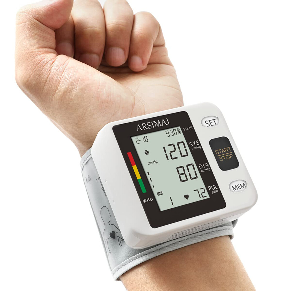 Arsimai Blood Pressure Monitor - Wrist Accurate Automatic High Blood Pressure Monitors Portable Lcd Screen With Storage Case And Adjustabl