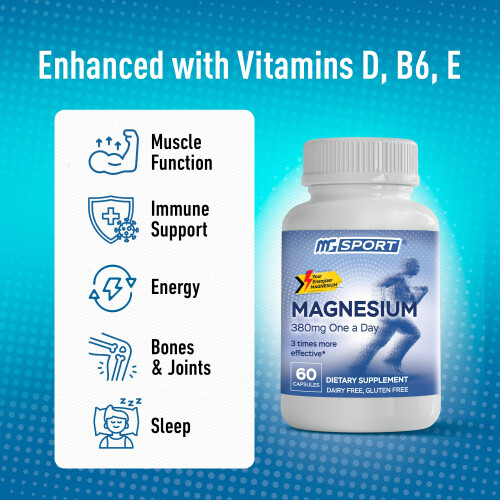 Magnesium Supplement Complex MGSPORT - High Absorption with Vitamins B6, D, E - Supports Muscle Function, 60 Servings 2