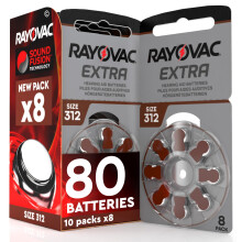 80 Hearing Aid Batteries Rayovac Extra 312. 10x8 Pack PR41 Brown Size