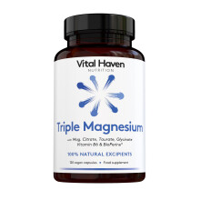 Vital Haven Magnesium Supplement - Citrate + Glycinate + Taurate and Vitamin B6 with BioPerine - UK Made