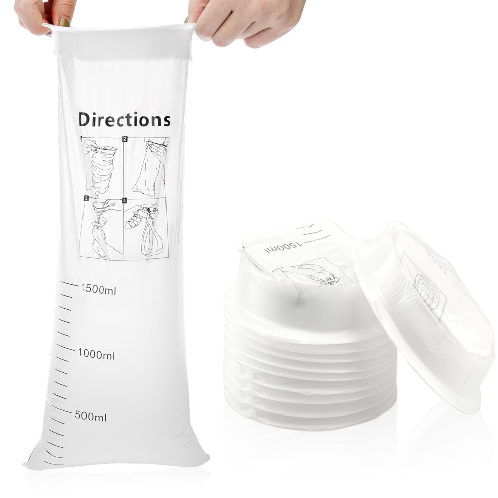 Tonjin White Disposable Sick Vomit Bags For Car Travel 10Pack, 1500Ml High Density Leak Resistant & Portable Travel Sickness Emesis Barf