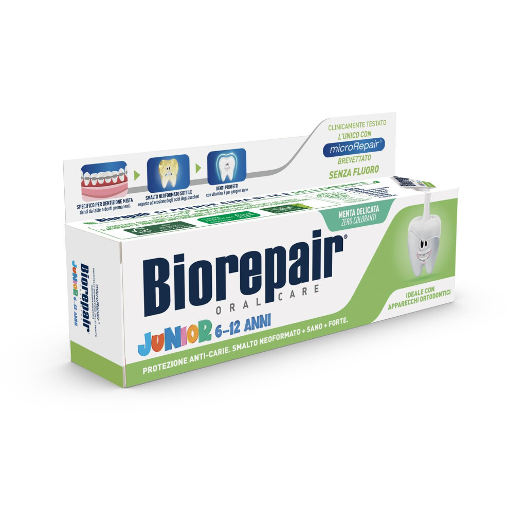 Biorepair Junior Oral Care Toothpaste, Fluoride Free With Mint Extract, 75 Ml