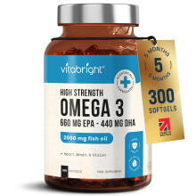 Omega 3 Capsules High Strength | 2000mg | 660 EPA + 440 DHA | 5 Months | Omega 3 Fish Oil Tablets | Triglycerides & Brain Supplement | Alternative to