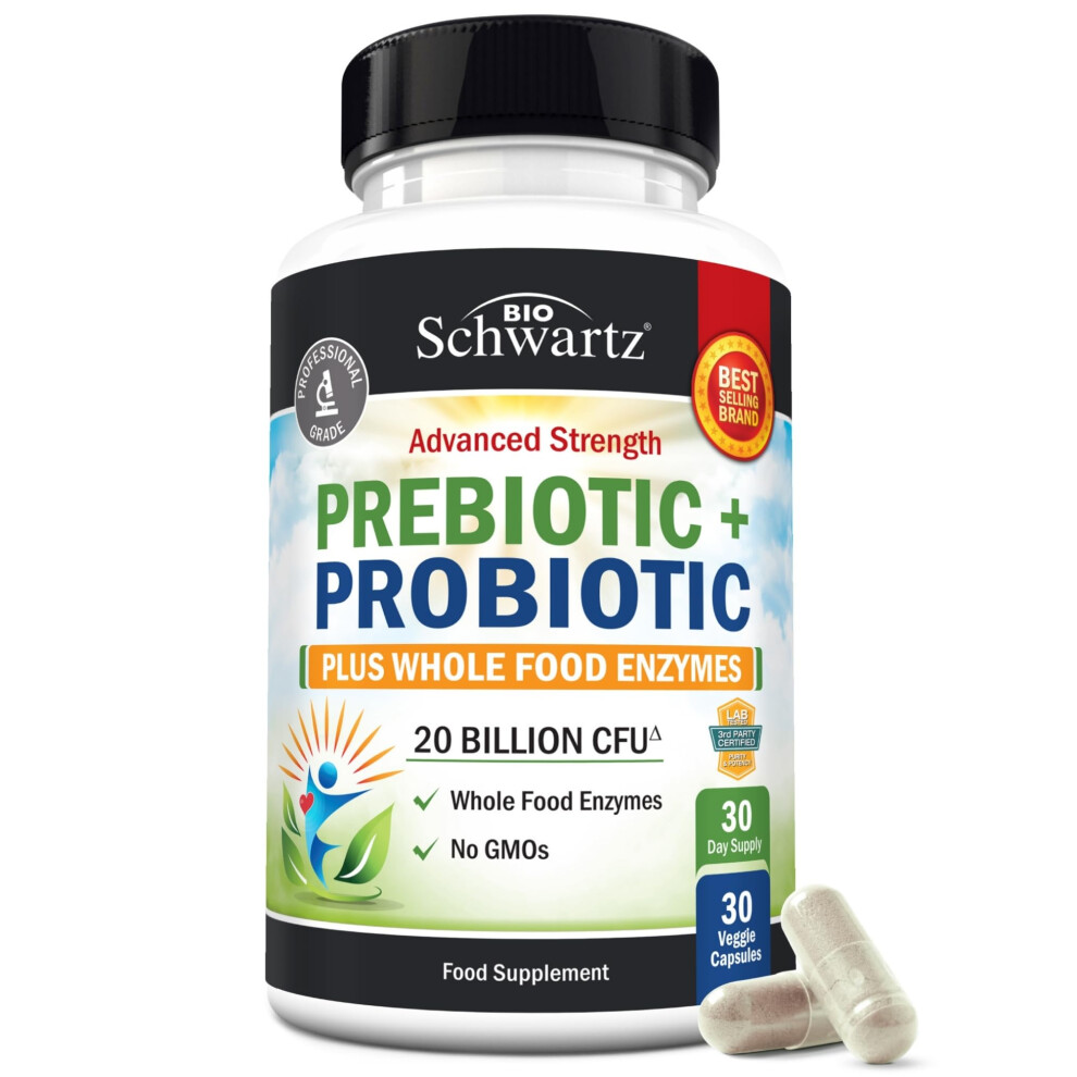 Bioschwartz Probiotic And Prebiotic Capsules - Supports Digestive Health & Bloating Relief For Women & Men - Pre And Probiotics For Gut Health Supplements With W