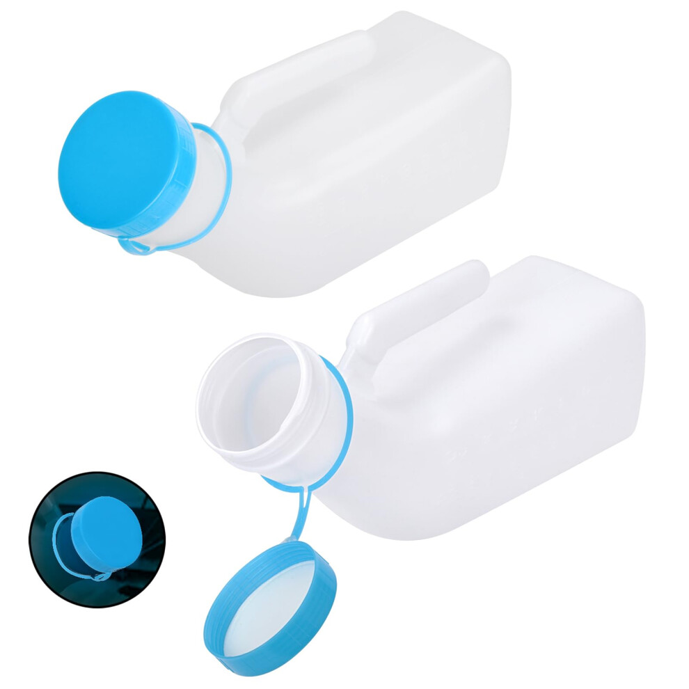 Atoke Dark 2 Pack Male Urinal With Glow In The Lid,1000Ml Male Urinal Pee Bottle With Spill Proof Screw Cap For Travel & Urine Col