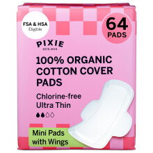 Pixie Organic Cotton Mini Pads with Wings for Women & Teens - Ultra Thin, Light Absorbency Menstrual Pads - Hypoallergenic, Unscen