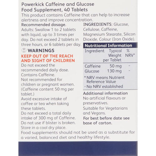 Power Kick Extra Energy Caffeine & Glucose Tablets x 40 2
