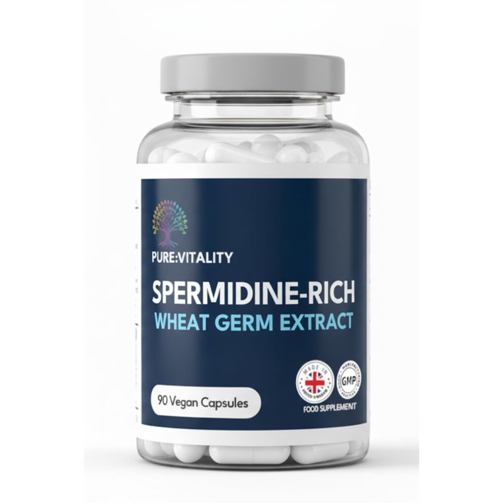 Pure: Vitality Pure Vitality : Spermidine 98% Purity - 90 X 6Mg Vegan Capsules - Gmp Haccp Certified - Uk Manufacturer - Lab Tested - Wheatgerm