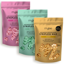Mylee Advanced Stripless Wax Trio Set 3x250g [Jasmine, Eucalyptus, Wild Rose] Professional Hard Wax Beads, Painless Hair Removal, No Strips Needed, P