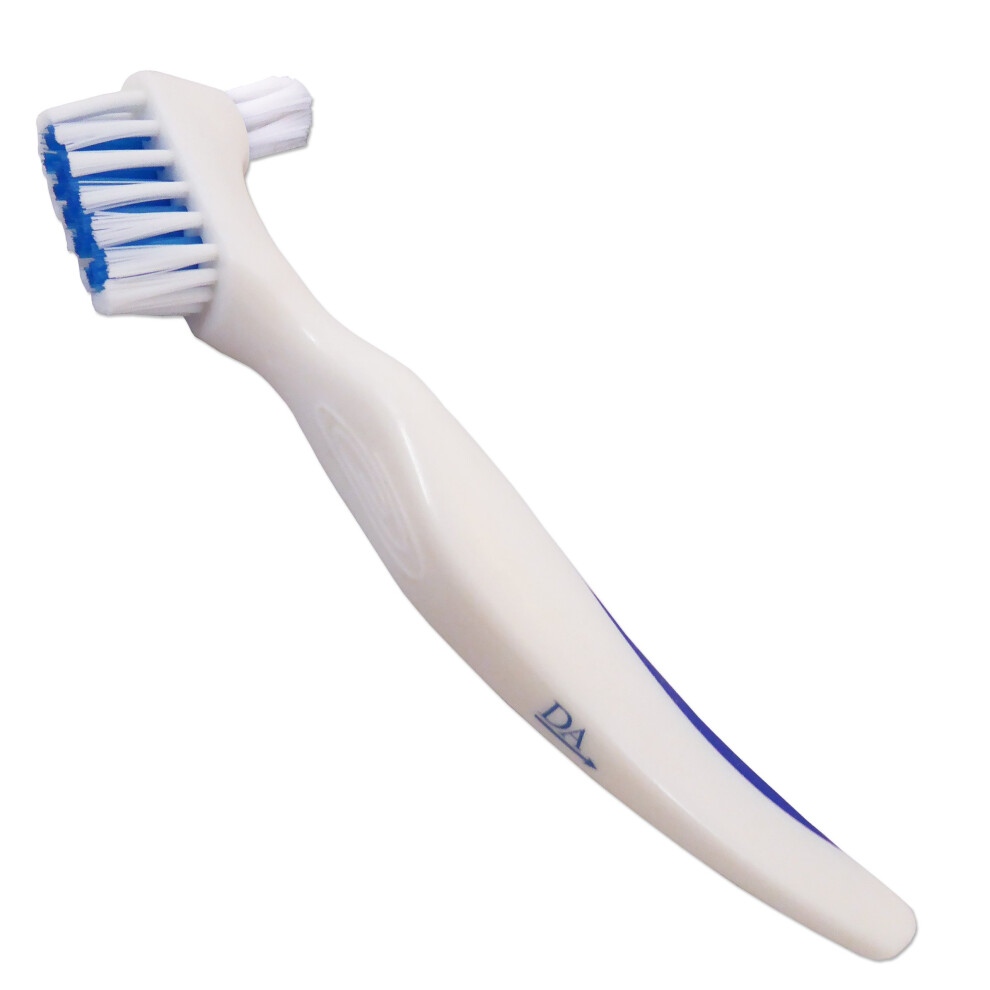 Dental Aesthetics White Denture Brush ~ Easy Grip Handle, Double Bristle Head