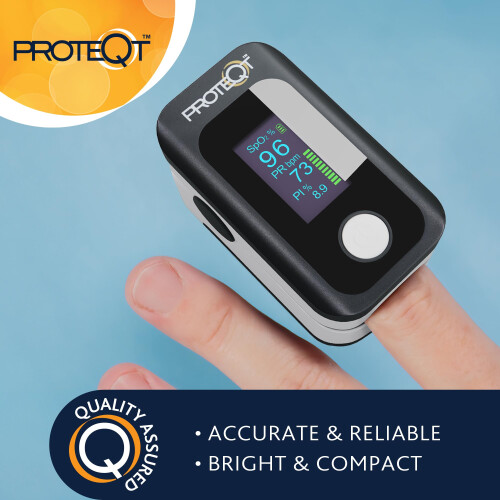 Proteqt Fingertip Pulse Oximeter, Rapid and Accurate Readings, Effectively Measuring SpO2, Multi-Function with HD OLED Screen & Reminder 1