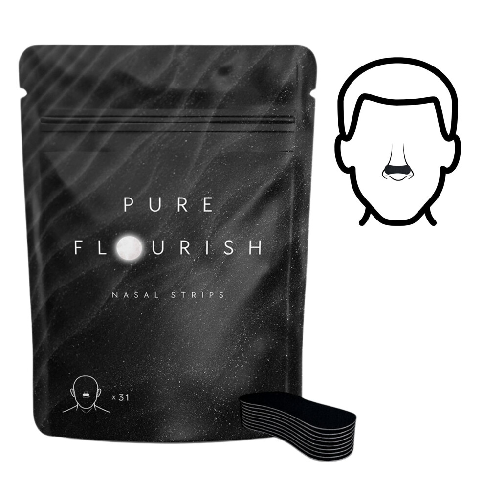 Pure Flourish Breathe Tape | 31 X Hypoallergenic Nasal Strips | Anti Snoring Device, Improved Nasal Breathing, Relieves Congestion