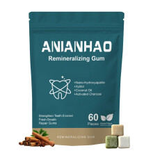 60 Count Remineralizing Gum with Nano Hydroxyapatite & Xylitol – Sugar-Free Cinnamon Xylitol Gum – Plastic-Free, Dye/Aspartame-Fre