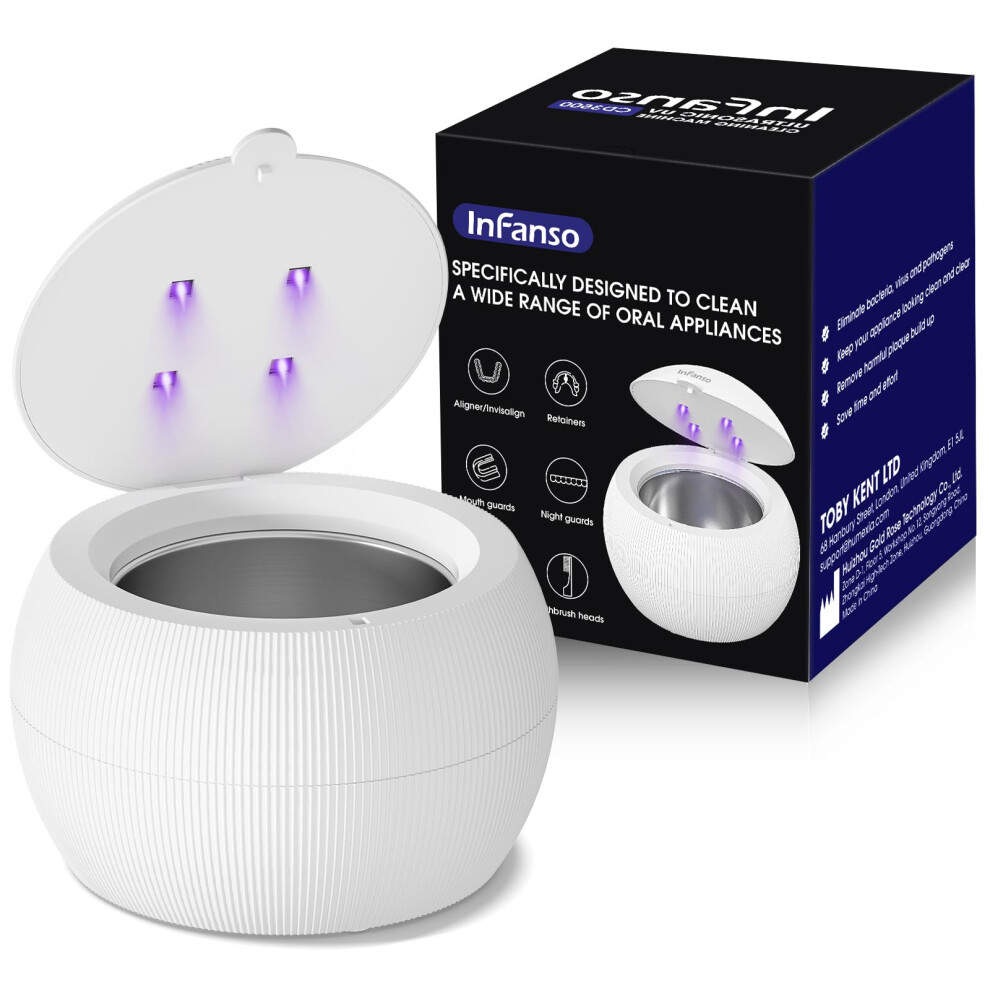Infanso Light Ultrasonic Retainer Cleaner, 42Khz Portable Retainer Cleaner Machine With Uv- For Dentures, Aligner, Mouthguard & All