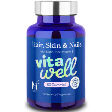 Vitawell Hair Skin & Nails Gummies | Support for Hair Growth + Skin + Nails Vitamins Chews | Complex Formula Biotin, Zinc, Seleniu