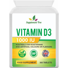 Vitamin D 1000IU 365 Vegetarian Tablets | Optimum Strength Cholecalciferol Vitamin D3 Supplement | UK Manufactured