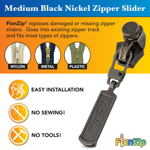 FixnZip Instant Zipper Replacement, Black Nickel, M 1