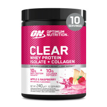 Optimum Nutrition Clear Whey + Collagen, Apple & Raspberry Flavour, 10 g Whey Isolate and 10 g Collagen per Serving, 240 g, 10 Ser