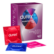 Durex Surprise Me Variety Pack, 40 Condoms, Thin feel, Extra Safe, Pleasure Me, Tickle Me, With Silicone Lube, Condoms Bulk for me