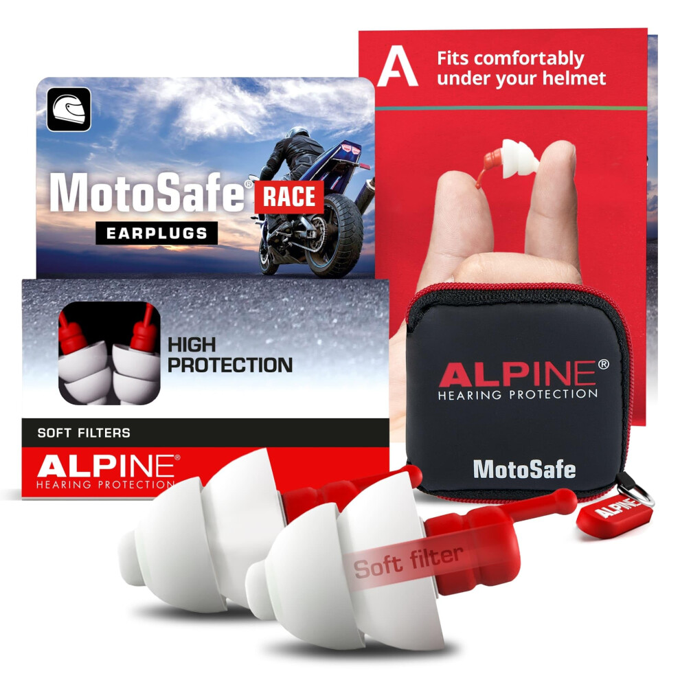 Alpine Motosafe Race Motorcycle Earplugs - Prevent Hearing Damage While Motorcycling & Traffic Still Audible - Comfortable Hypoall
