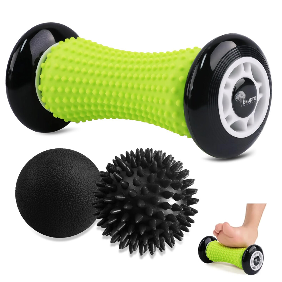 Beupro Plantar Fasciitis Massager, Foot Roller & Lacrosse Ball & Spiky Massage Ball Set 3Pcs, Muscle Roller Stick For Plantar Fasciitis Recovery And
