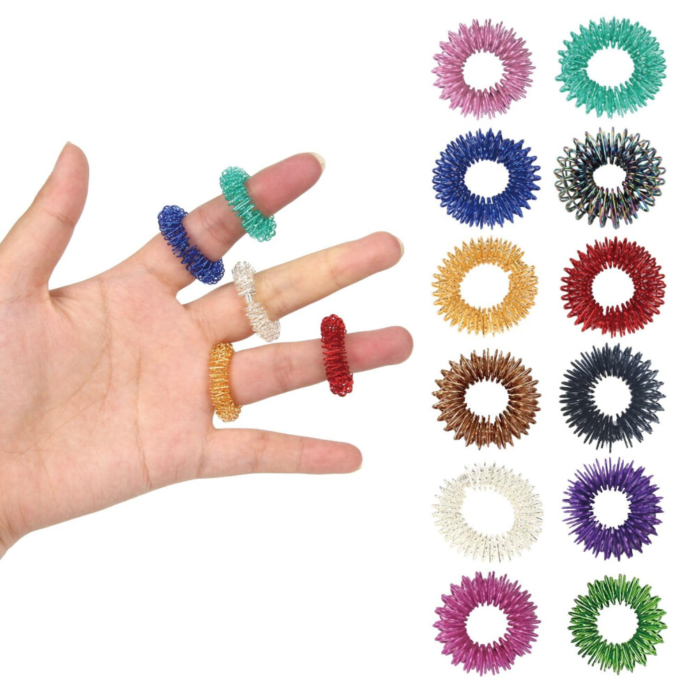 Steemjoey 12 Pcs Fidget Rings Acupressure Rings Spiky Sensory Finger Rings For Kid Adults, Acupuncture Massage Rings Set For Stres