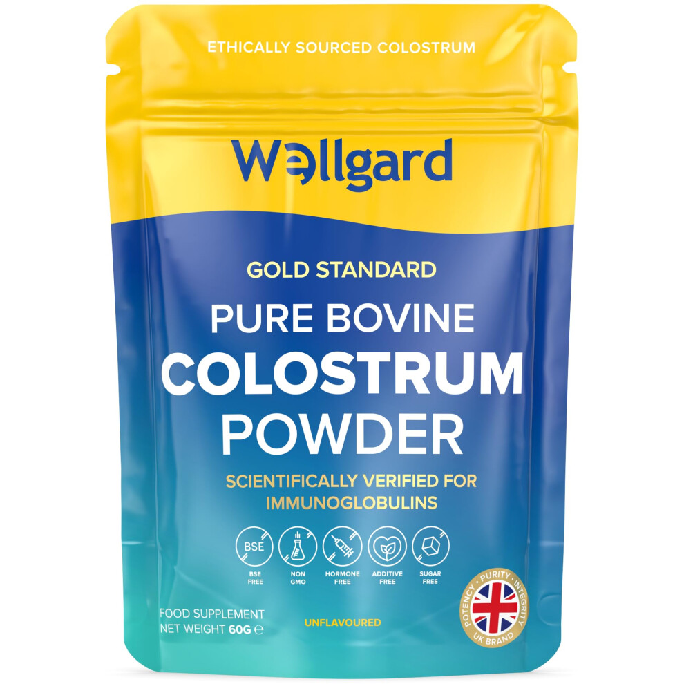 Wellgard Gold Pure Colostrum Powder, High Levels Of Immunoglobulin G (Igg), Unflavoured, Gmo-Free, Hormone-Free, 60G