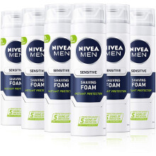 NIVEA MEN Sensitive Shaving Foam Pack of 6 (6 x 200ml) Sensitive Skin Shaving Foam, Shave Gel for Men, Shaving Gel for Irritated &