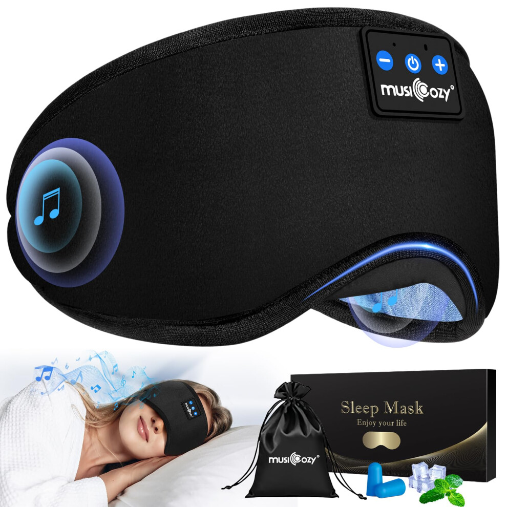 Musicozy Sleep Mask Headphones Bluetooth Sleep Mask,Soft Eye Mask Headphones For Sleeping/Relaxation -100% Blackout Sleep Masks Wi