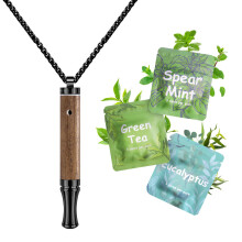 ASTOFLI Wooden Adjustable Air Outlet Breathing Necklace with Resistance - Black Herbal Flavored Breathe Free Stop Anxiety Relief f