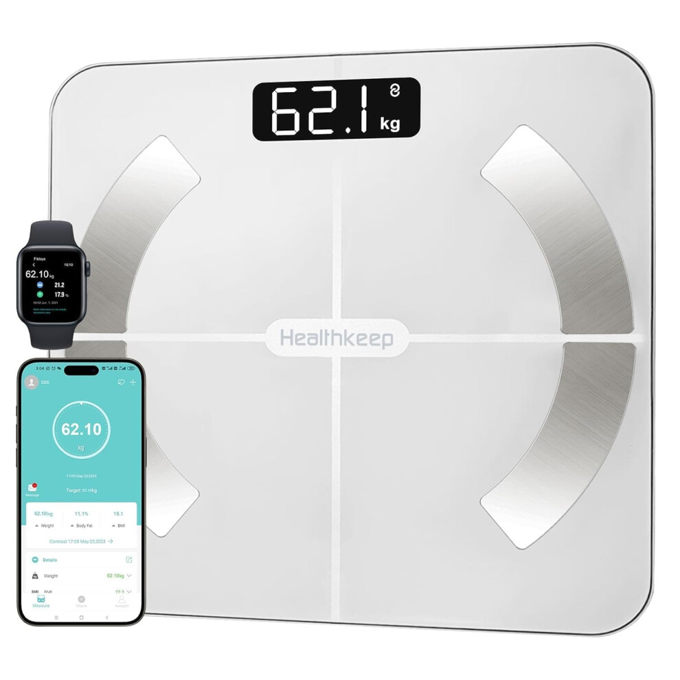 Healthkeep Smart Body Fat Scale With 13 Body Composition Metrics, Smart Digital Bathroom Weighing Scale Compatible With Ios Androi