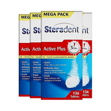 Steradent Active Plus Denture Cleaner, 544 Tablets, Plaque Remover For White Teeth, Mint Fresh, Kills 99.9% Bacteria, Care Cleansers, 136