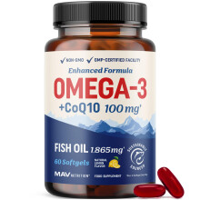 Omega 3 Fish Oil + Co Q10 | 1305MG Omega-3 with CoQ10 100MG for Heart Health, Cellular Energy, and Antioxidant Support | Co Q 10 +
