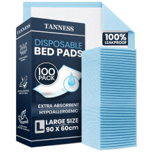 TANNESS 100 x Disposable Incontinence Bed Pads - 90x60cm Incontinence Pads Women and Men - Waterproof Sheet, Bed Wetting Mats - Disposable