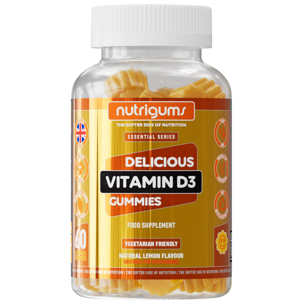 Nutrigums Vitamin D3 1000Iu Gummy | High Strength | 60 Vegan Gummies | Suitable For 12+ Years | Lemon Flavour | Immune, Bones & Muscle Suppo