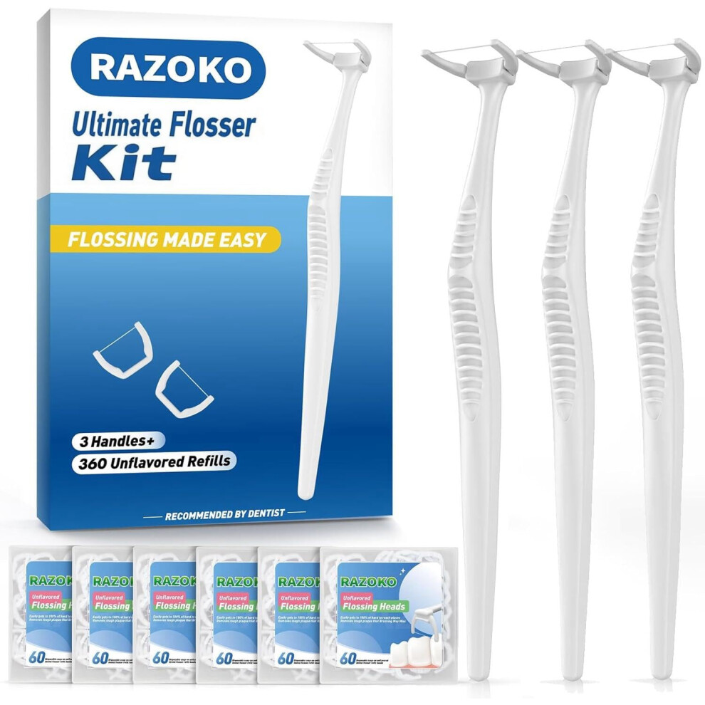 Razoko Dental Floss Picks, Clean Dental Flossers Kit (3 Handles & 360 Refills)