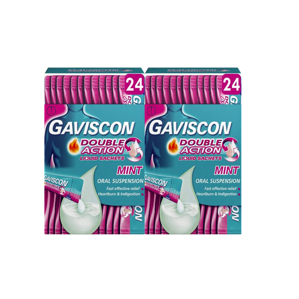 Gaviscon Double Action Heartburn & Indigestion Mint Flavour Sachets 24X10ml, Pack Of 48