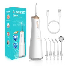 FlossJet Water Dental Flosser for Teeth Cordless with 300ML 4 Cleaning Modes 5 Jet Tips Portable Oral Irrigator USB-Powered Electr