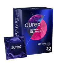 Durex Mutual Climax, 30 Condoms, Regular Fit, With Performa Silicone Lube, Ribbed and Dotted, Easy On, Teat Ended, Trusted Durex P